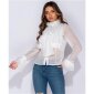 Edle Damen Chiffon Schluppenbluse mit Volants Weiß
