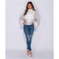 Edle Damen Chiffon Schluppenbluse mit Volants Weiß
