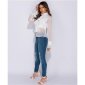 Edle Damen Chiffon Schluppenbluse mit Volants Weiß