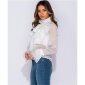 Edle Damen Chiffon Schluppenbluse mit Volants Weiß