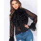 Edle Damen Chiffon Schluppenbluse mit Volants Schwarz