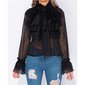 Edle Damen Chiffon Schluppenbluse mit Volants Schwarz