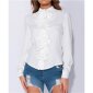 Womens long-sleeved pussy bow blouse with flounces white