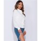 Womens long-sleeved pussy bow blouse with flounces white