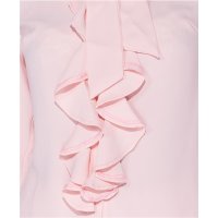 Womens long-sleeved pussy bow blouse with flounces pink