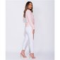 Womens long-sleeved pussy bow blouse with flounces pink
