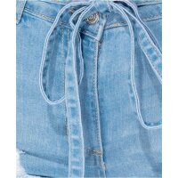 Damen Destroyed Jeans Shorts Hotpants mit Gürtel Hellblau