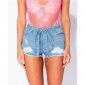 Damen Destroyed Jeans Shorts Hotpants mit Gürtel Hellblau