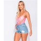 Womens distressed jeans shorts hot pants with belt light blue