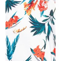 Langes Off Shoulder Maxikleid mit Palmen und Volants Weiß