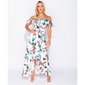 Langes Off Shoulder Maxikleid mit Palmen und Volants Weiß