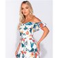 Long off-shoulder maxi dress with palms and flounces white