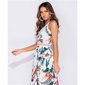 Long halterneck maxi dress with wrap front and palms white