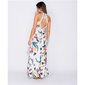 Long halterneck maxi dress with wrap front and palms white