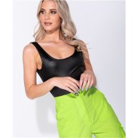 Sexy Damen Wetlook Body Top Bodysuit Schwarz
