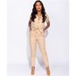 Short-sleeved womens jumpsuit with button up front beige