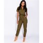 Damen Kurzarm Overall Jumpsuit Hosenanzug mit Gürtel Olivgrün