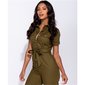 Damen Kurzarm Overall Jumpsuit Hosenanzug mit Gürtel Olivgrün
