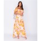 Long off-shoulder maxi dress with flounces and flowers yellow UK 6 (XXS)