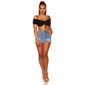 Sexy Latina off-the-shoulder crop top with ribbons black