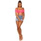 Sexy Latina off-the-shoulder crop top with ribbons fuchsia