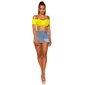 Sexy Latina off-the-shoulder crop top with ribbons neon-yellow