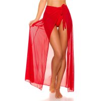 Womens chiffon wrap-around beach skirt long red