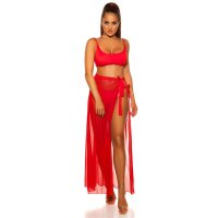 Damen Strand Wickelrock lang aus Chiffon Rot