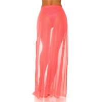 Womens chiffon wrap-around beach skirt long neon-coral