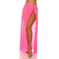Womens chiffon wrap-around beach skirt long neon-fuchsia