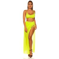 Womens chiffon wrap-around beach skirt long neon-green