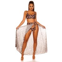 Damen Strand Wickelrock lang aus Chiffon Leopard