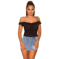 Womens chiffon top with straps and frills black