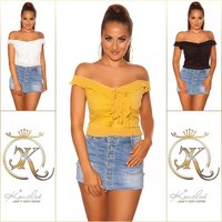 Damen Chiffon Top mit Trägern und Rüschen Schwarz