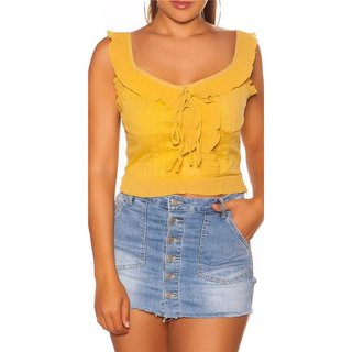 Damen Chiffon Top mit Trägern und Rüschen Senf