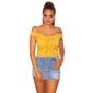 Damen Chiffon Top mit Trägern und Rüschen Senf