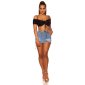 Sexy Latina off-the-shoulder crop top with ribbons black Onesize (UK 8,10,12)