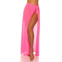 Womens chiffon wrap-around beach skirt long neon-fuchsia...