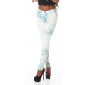 Sexy figurbetonende Damen-Röhrenjeans in Batik-Look Weiß-Grün