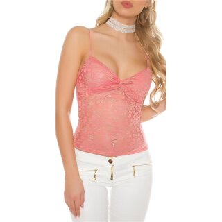 Precious glamour strappy lace top with glitter coral