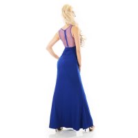 Floor-length evening dress with ornamental embroideries royal blue