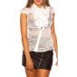 Transparent womens chiffon blouse with frills on front creme-white
