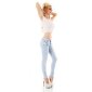 Skinny womens crashed look jeans with zips light blue