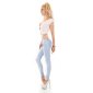 Skinny womens crashed look jeans with zips light blue