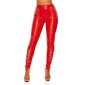Glänzende Damen Latex-Look Hose mit Schnürungen Rot