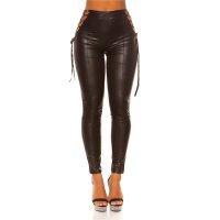 Sexy womens wet look leggings with lace up sides black