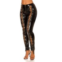 Glossy womens latex look trousers with lacings black UK 12 (L)
