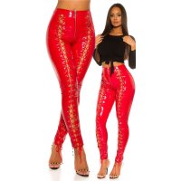 Glossy womens latex look trousers with lacings red UK 10 (M)