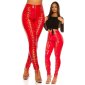 Glänzende Damen Latex-Look Hose mit Schnürungen Rot 40 (XL)