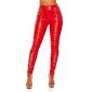 Glänzende Damen Latex-Look Hose mit Schnürungen Rot 40 (XL)